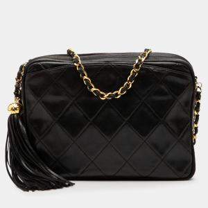 Pre Owned Chanel Brown CC Quilted Lambskin Tassel Camera Bag