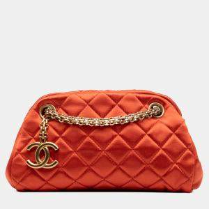 Pre Owned Chanel Red Small Satin Just Mademoiselle Bowling Bag
