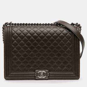 مملوكة مسبقًا حقيبة شانيل غطاء فتى مبطن جلد الخروف بني كبير