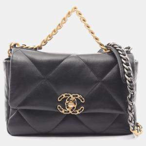 Pre Owned حقيبة كتف شانيل 19 ديسناف من الجلد المبطن بجلد الغنم أسود