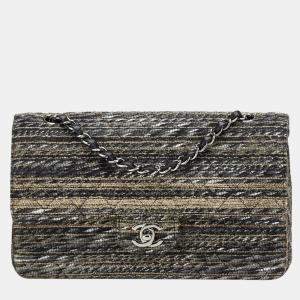 مملوكة مسبقًا Chanel Matelasse Coco Mark Double Flap Chain Shoulder Bag Handbag In Black And Multicolored Tweed Leather