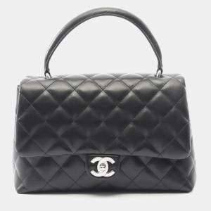 Pre Owned Chanel Matelasse Top Handle Handbag In Lambskin Leather Black