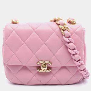 Pre Owned Chanel Mini Matelasse Shoulder Bag Leather Pink