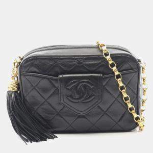 Pre Owned Chanel Matelasse Shoulder Bag Lambskin Leather Black