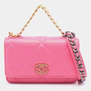 Pre Owned Chanel 19 Disneuf Shoulder Bag Leather Pink