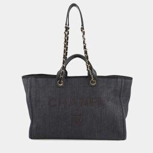 مملوكة مسبقًا Chanel Coco Mark Deauville Tote Bag Raffia Black