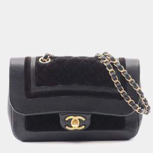 Pre Owned Chanel Black Matelasse Lambskin Sheep Leather Velvet Shoulder Bag 