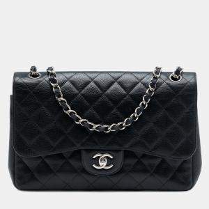Pre Owned حقيبة شانيل غطاء مزدوج كلاسيكي كافيار جامبو أسود