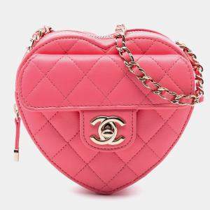 مملوكة مسبقًا حقيبة شانيل وردية صغيرة جلد الغنم حقيبة كتف قلب حب CC