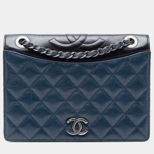 Pre Owned Chanel Blue Medium Quilted Lambskin Ballerine Flap