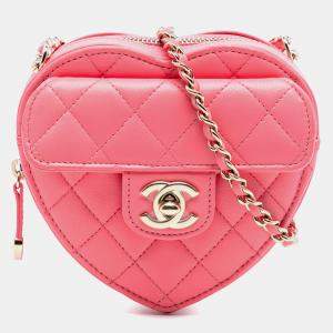 Pre Owned Chanel Pink Mini Lambskin CC in Love Heart Crossbody
