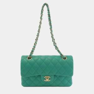 Pre Owned Chanel Green Lambskin Leather Shoulder Bag GHW