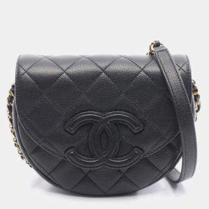 Pre Owned حقيبة شانيل سوداء صغيرة ماتلاس مسنجر بحزام كتف جلد عجل محبب