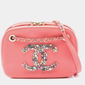 Pre Owned Chanel Coco Mark Shoulder Bag Lambskin Leather Pink