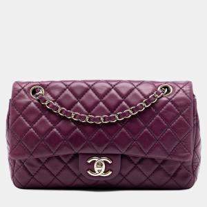 Pre Owned Chanel Purple Medium Classic Lambskin Double Flap