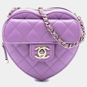 Pre Owned Chanel Purple Mini Lambskin CC in Love Heart Crossbody