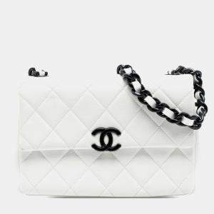 Pre Owned حقيبة شانيل ماي إيفريثنج فلاب كافيار مبطن أبيض صغيرة