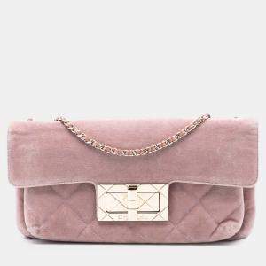 Pre Owned حقيبة شانيل كتف مغلق مدموزيل كبيرة مخمل مبطن وردي