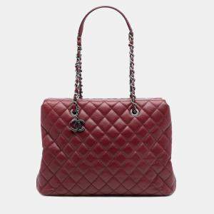 Pre Owned Chanel Red Large CC Quilted Caviar City Shopping Tote