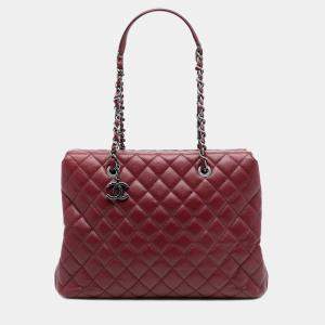 Pre Owned Chanel Red Large CC Quilted Caviar City Shopping Tote