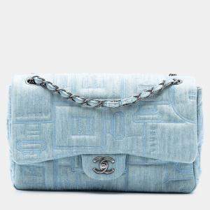 مملوكة مسبقًا Chanel Blue Medium Embroidered Denim Perfume Bottle Single Flap