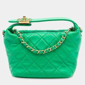 مملوكة مسبقًا Chanel Green Small Quilted Lambskin Perfect Meeting Hobo