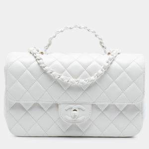 مملوكة مسبقًا Chanel White Mini Quilted Lambskin Coco Top Handle Bag