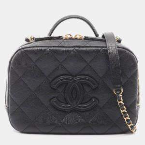 مملوكة مسبقًا حقيبة شانيل ماتالاسه على الكتف جلد عجل محبب أسود