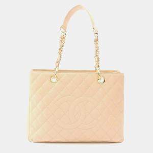 Pre Owned حقيبة يد شانيل ماتلاس غراند تسوق جلد عجل محبب بيج