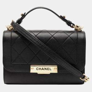 مملوكة مسبقًا حقيبة الكتف شانيل ماتيلسي حقيبة سلسلة علامة النقر جلد أسود