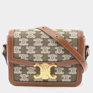 Pre Owned حقيبة كتف سيلين تين تريومف قماش جلد كاكي بني