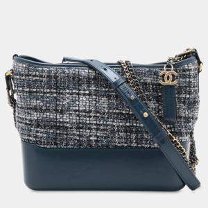 Pre Owned حقيبة شانيل غابرييل متوسطة جلد العجل وتويد زرقاء عبر الجسم