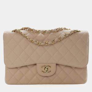 Pre Owned Chanel Jumbo Caviar Classic Double 24K Gold Hardware Flap Bag
