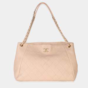 Pre Owned حقيبة تسوق شانيل روك جلد بقري مرن مبطن بيج