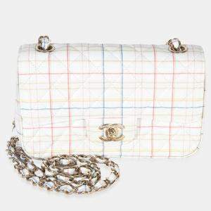 مملوكة مسبقًا Chanel White Multicolor Calfskin Tweed Print Mini Rectangular Flap Bag