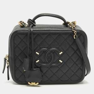 Pre Owned Chanel Filigree Vanity Large Quilted Caviar Leather Bag