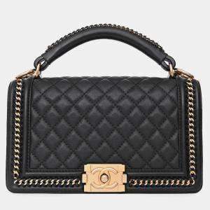 Pre Owned Chanel 2016/17 Black Quilted Leather Medium Chain Top Handle Bag