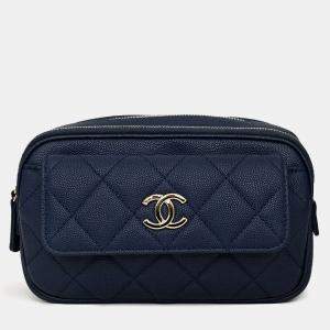 مملوكة مسبقًا حقيبة خصر شانيل كافيار جلدية كحلية غير رسمية مع إدراج