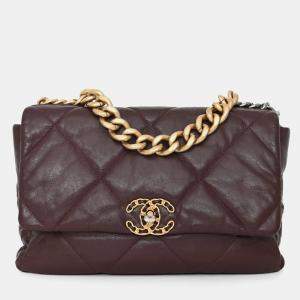 Pre Owned حقيبة شانيل 2019-20 جلد بورجوندي حجم كبير سلسلة رفرف