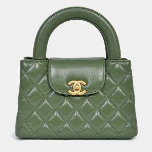 Pre Owned Chanel Green Lambskin Mini Kelly Shopper Tote