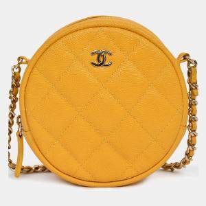 مملوكة مسبقًا Chanel 2018-19 Yellow Caviar Leather Round Chain Bag