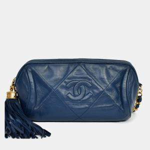 مملوكة مسبقًا Chanel 1986-88 Navy Lambskin Leather Tassel CC Mini Barrel Bag Mini GHW