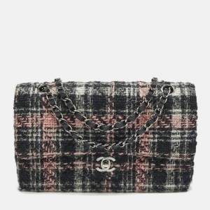Pre Owned Chanel Classic Double Flap Medium Multicolor Tweed Shoulder Bag