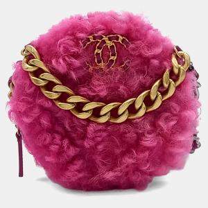 Pre Owned Chanel Pink Shearling 19 round mini crossbody bag