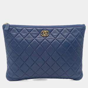 Pre Owned Chanel Blue Leather 19 Clutch New Medium