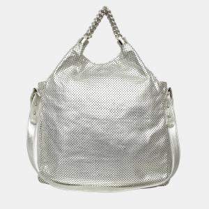 Pre Owned حقيبة شانيل روديو درايف جلد فضي متوسطة مثقبة هوبي