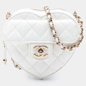 Pre Owned Chanel White Mini Lambskin CC in Love Heart Crossbody