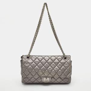Pre Owned Chanel Classic 226 Reissue 2.55 Grey Quilted Aged Leather Double Flap Bag