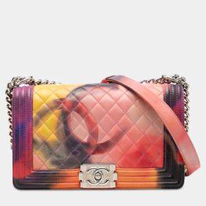 Pre Owned Chanel Pink Old Medium Quilted Lambskin Flower Power Boy Flap
