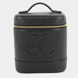 Pre Owned Chanel Cc Logo Vanity Bag Black Caviar Leather